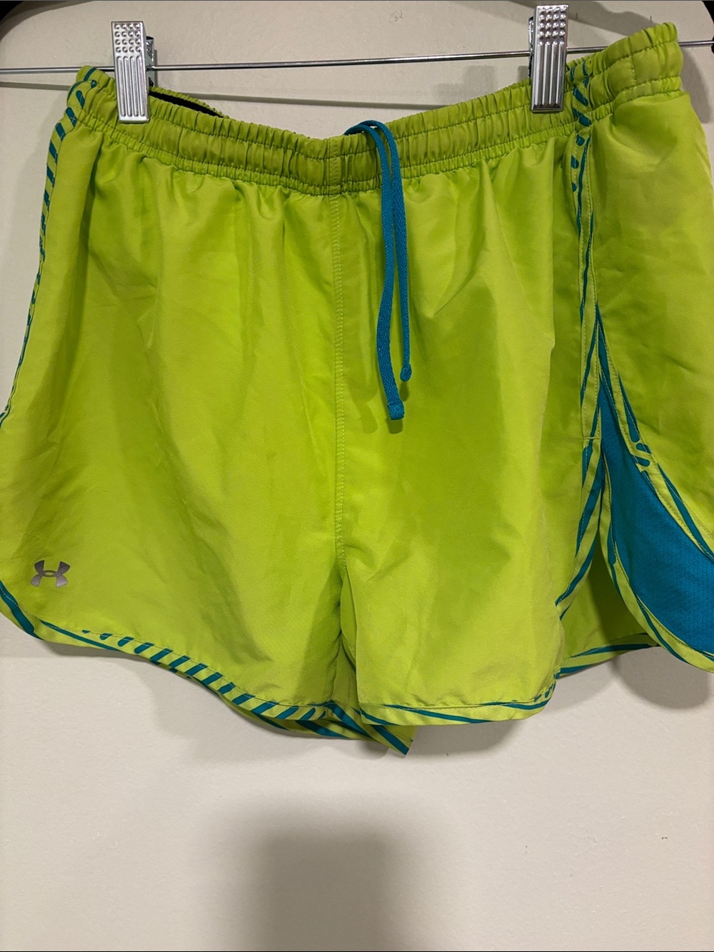 Under Armour Women's Neon Lime Athletic Shorts with Teal Trim